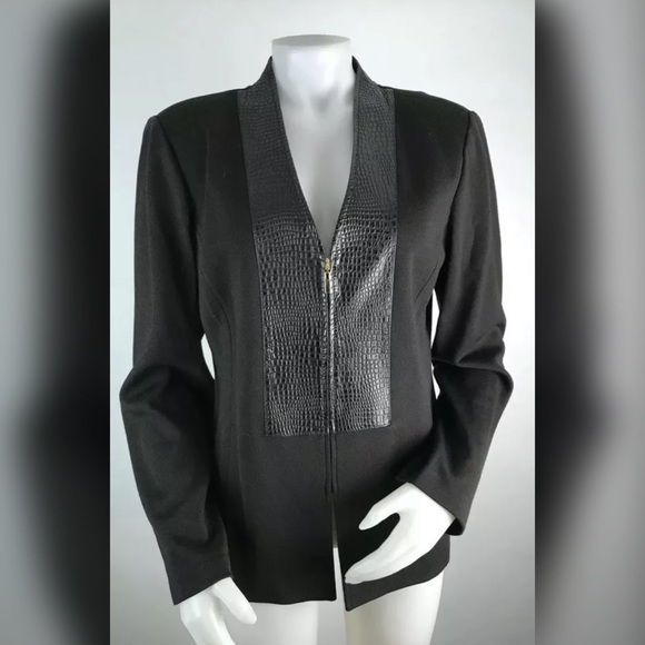 St. John Jackets & Blazers - St. John Cardigan Sweater Jacket Leather Detail